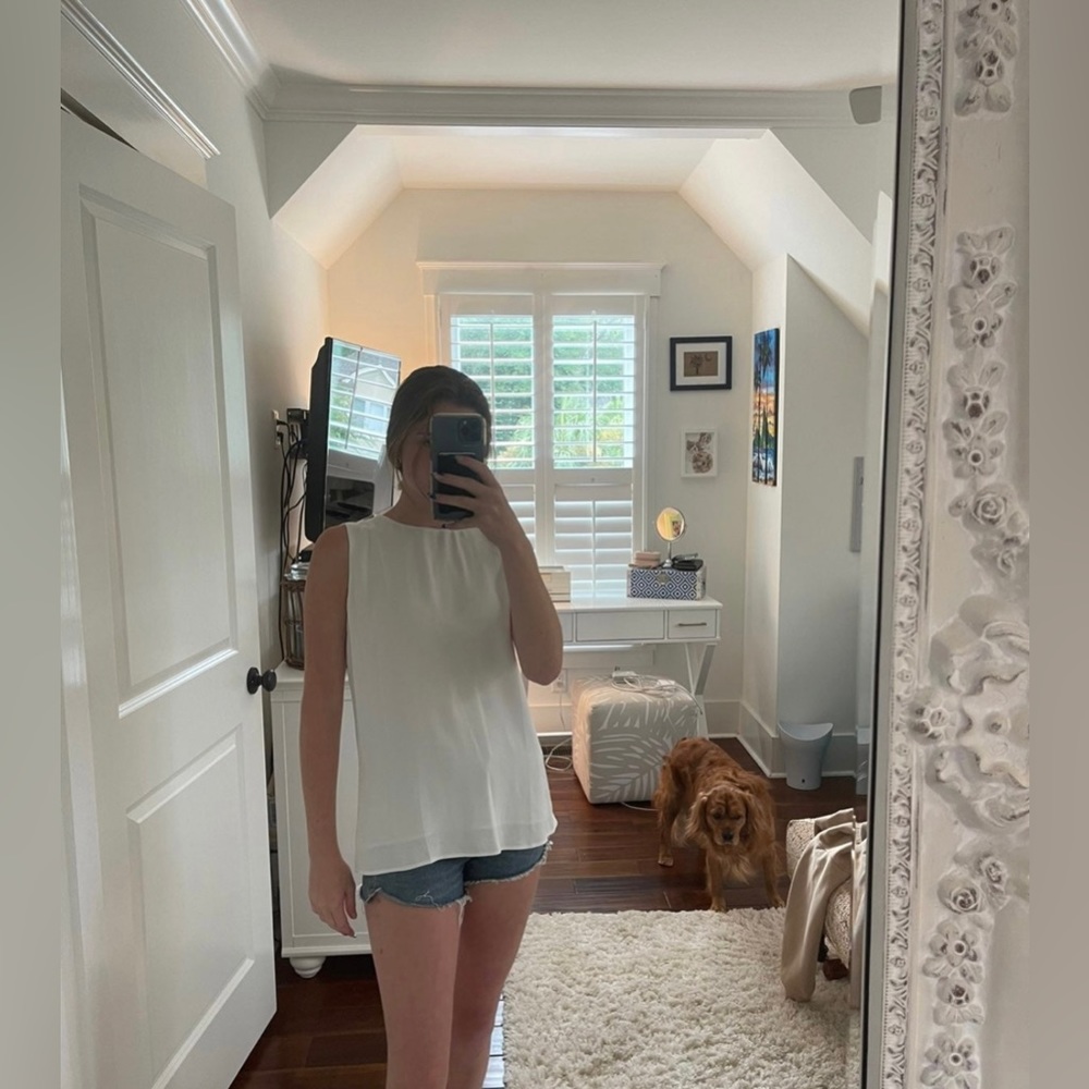 Ann Taylor White Silk High Neck Tank